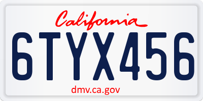 CA license plate 6TYX456