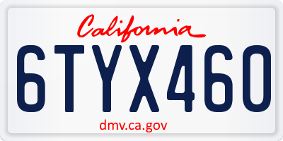 CA license plate 6TYX460