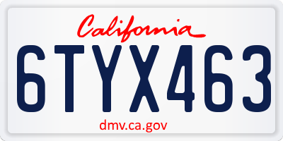 CA license plate 6TYX463