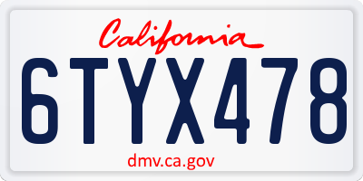 CA license plate 6TYX478