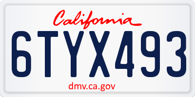 CA license plate 6TYX493