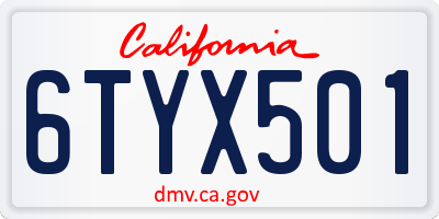 CA license plate 6TYX501