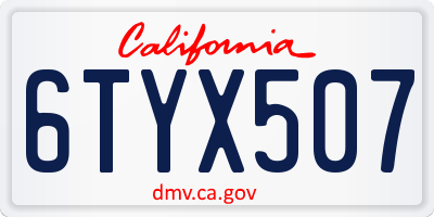 CA license plate 6TYX507