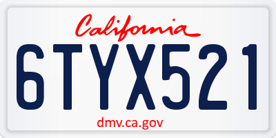 CA license plate 6TYX521