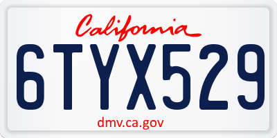 CA license plate 6TYX529