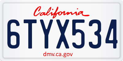 CA license plate 6TYX534