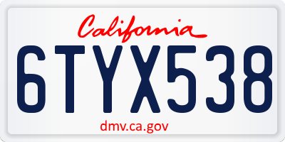 CA license plate 6TYX538