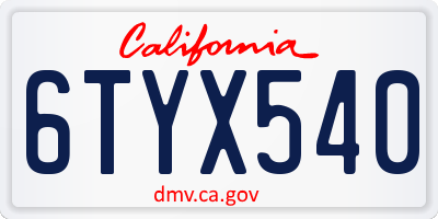 CA license plate 6TYX540