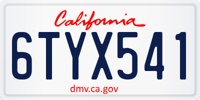 CA license plate 6TYX541