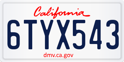 CA license plate 6TYX543