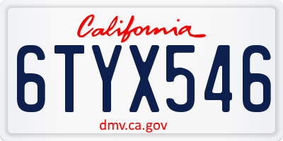 CA license plate 6TYX546
