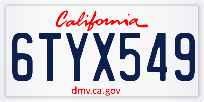 CA license plate 6TYX549