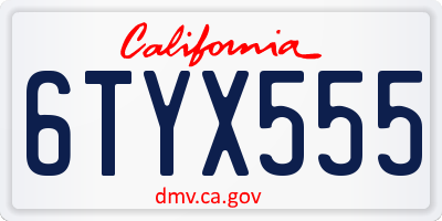 CA license plate 6TYX555