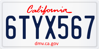 CA license plate 6TYX567