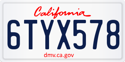 CA license plate 6TYX578