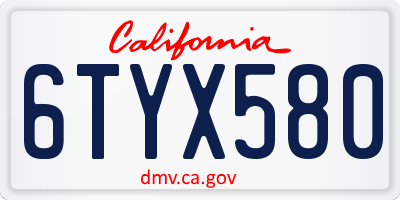 CA license plate 6TYX580