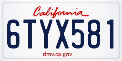 CA license plate 6TYX581