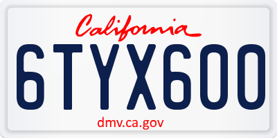 CA license plate 6TYX600