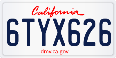 CA license plate 6TYX626