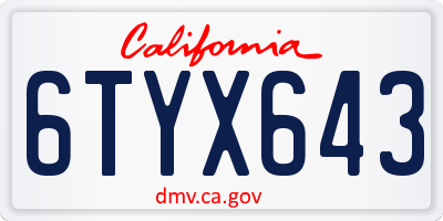 CA license plate 6TYX643