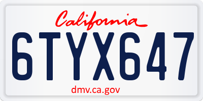 CA license plate 6TYX647