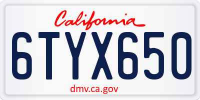 CA license plate 6TYX650