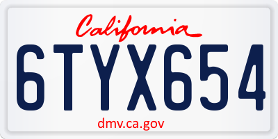 CA license plate 6TYX654