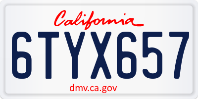 CA license plate 6TYX657