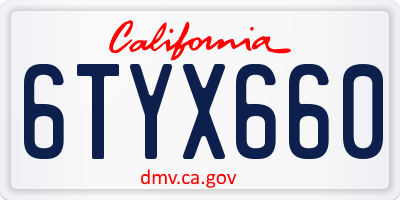 CA license plate 6TYX660