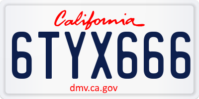 CA license plate 6TYX666