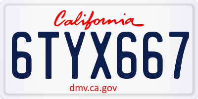 CA license plate 6TYX667