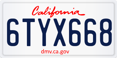 CA license plate 6TYX668