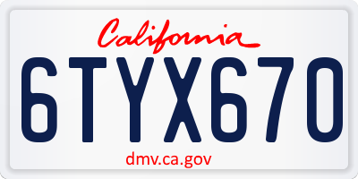 CA license plate 6TYX670