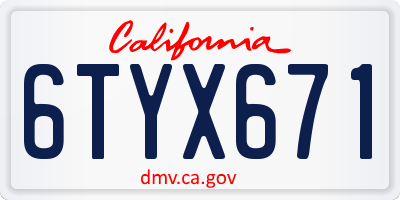 CA license plate 6TYX671