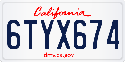 CA license plate 6TYX674