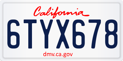 CA license plate 6TYX678