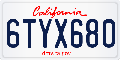 CA license plate 6TYX680