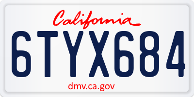 CA license plate 6TYX684