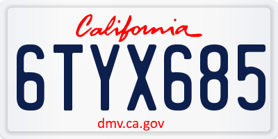 CA license plate 6TYX685