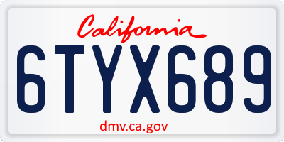 CA license plate 6TYX689