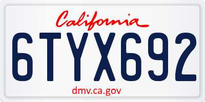CA license plate 6TYX692