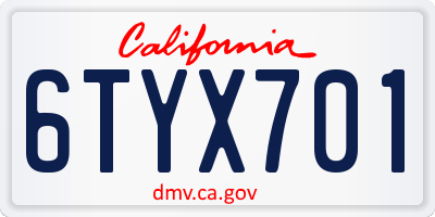 CA license plate 6TYX701