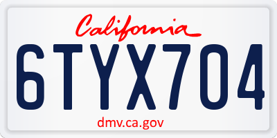 CA license plate 6TYX704