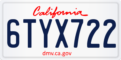 CA license plate 6TYX722