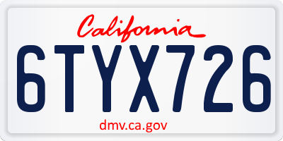 CA license plate 6TYX726