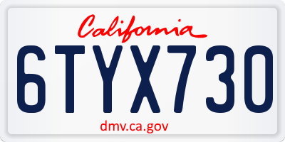 CA license plate 6TYX730