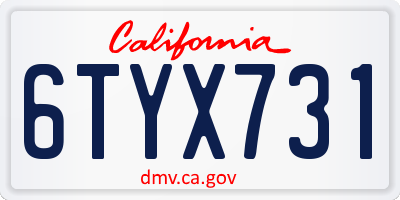 CA license plate 6TYX731