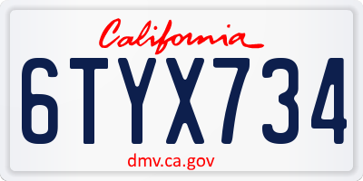 CA license plate 6TYX734