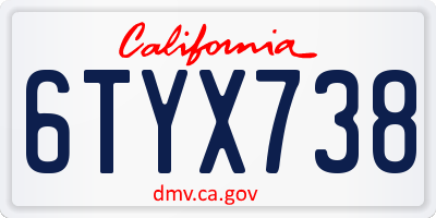 CA license plate 6TYX738