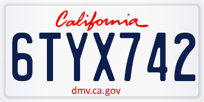 CA license plate 6TYX742